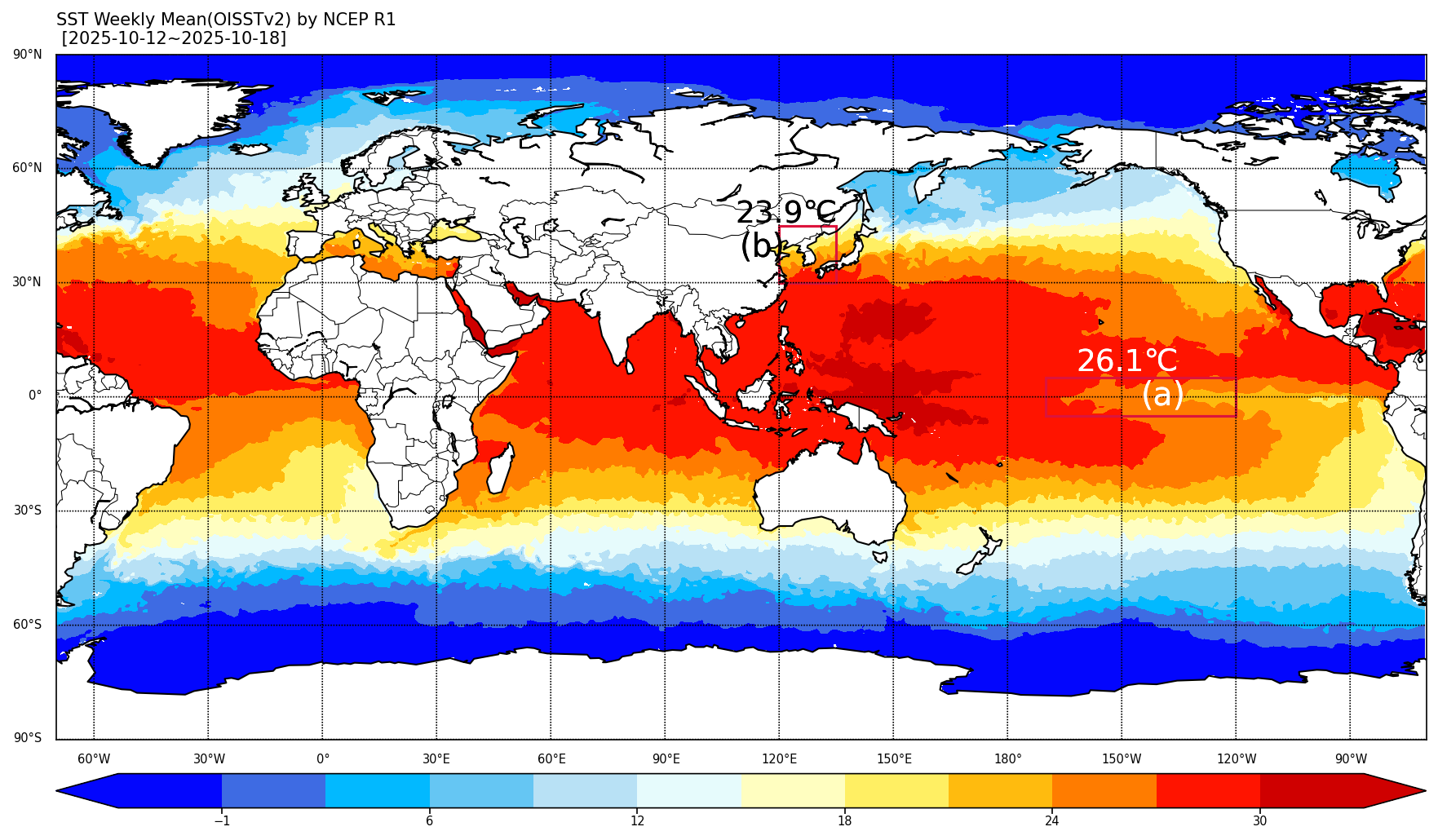 
				  최근 주간(10월12일~10월18일) 해수면온도 현황 
			
