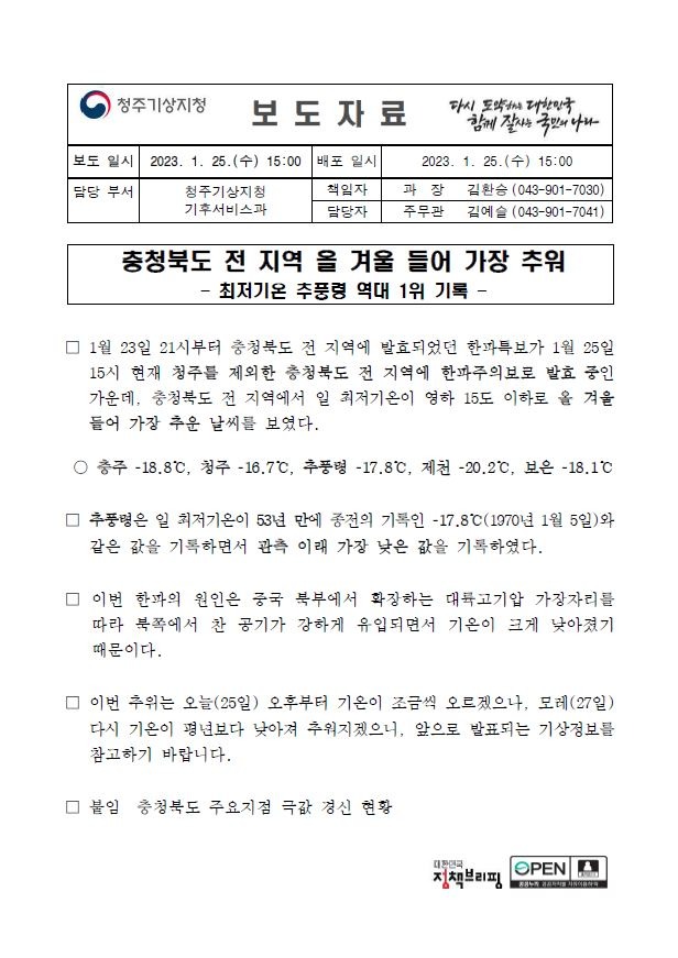 충청북도 전 지역 올 겨울 들어 가장 추워.JPG