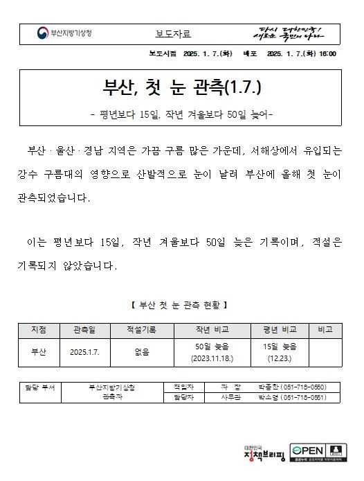 부산 첫 눈 보도자료 이미지