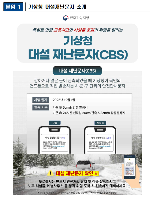 대설재난문자 소개하는 보도자료 캡쳐 이미지