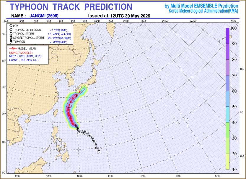 Typhoon track prediction image (Click to view other sized image.)