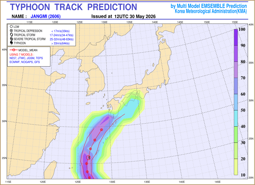 Typhoon track prediction image (Click to view other sized image.)