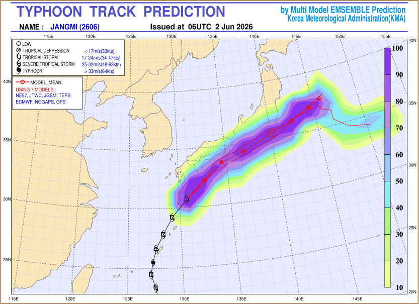Typhoon track prediction image (Click to view other sized image.)