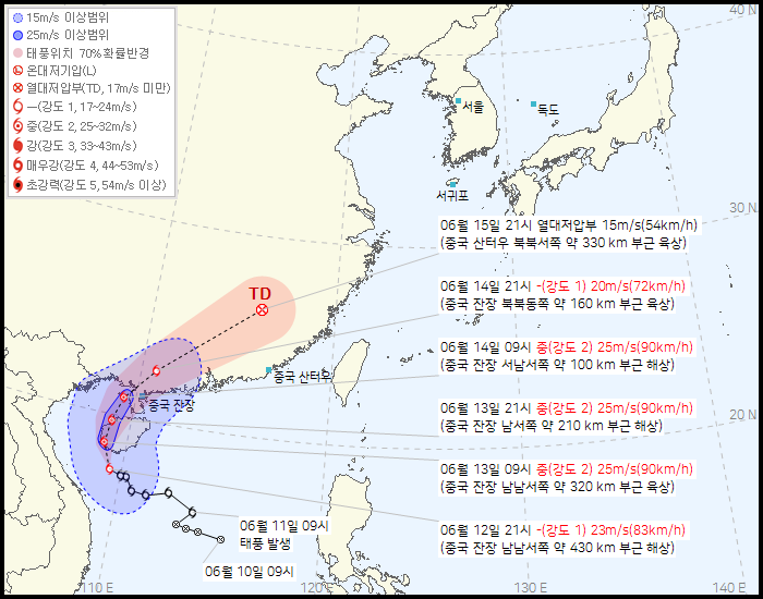 제 1호 태풍 우딥(WUTIP) 발생 경로