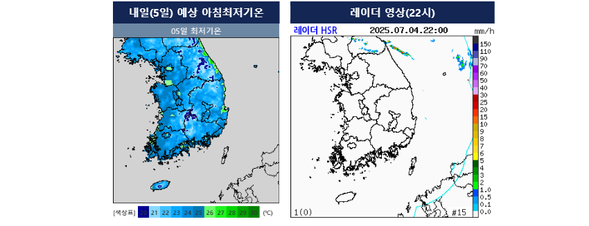 내일 예상 아침최저기온 및 레이더 영상