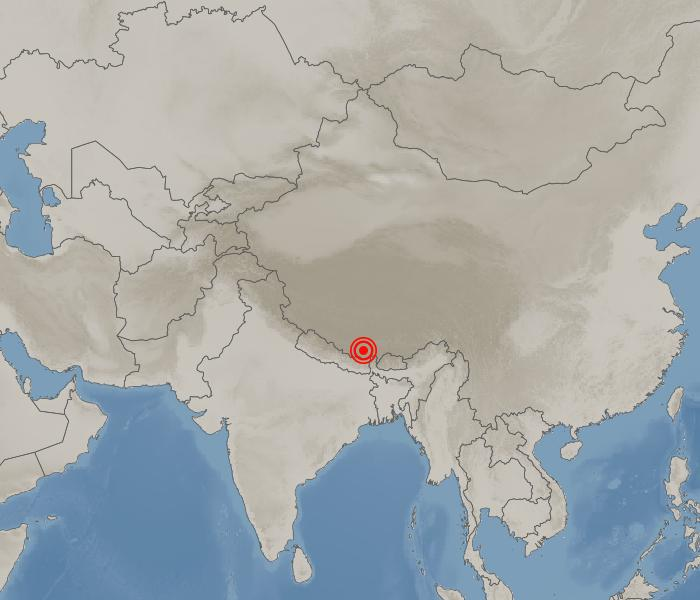 중국 티베트 르카쩌 서남서쪽 163km 지역 지도
