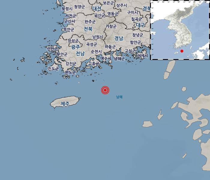 지진 발생위치 전남 여수시 거문도 남동쪽 42km 해역