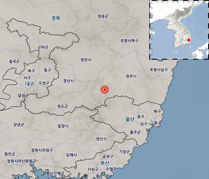 지진 발생위치 경북 경주시 남서쪽 17km 지역
