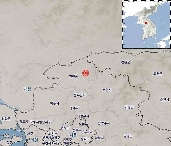 지진 발생위치 경기 연천군 북북동쪽 4km 지역