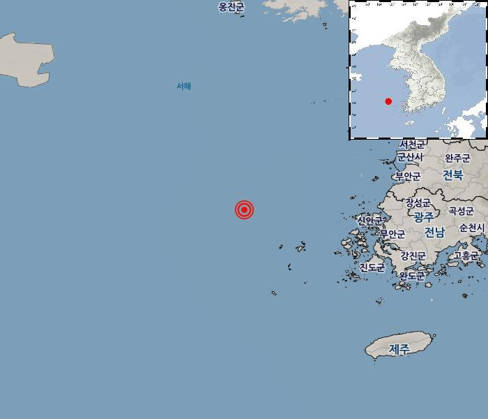지진 발생위치 전남 신안군 흑산도 북서쪽 83km 해역