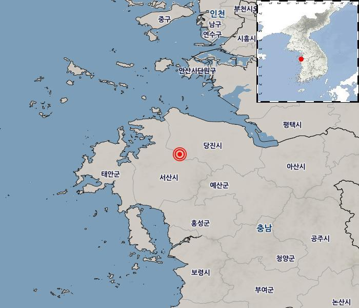 지진 발생위치 충남 당진시 서남서쪽 11km 지역