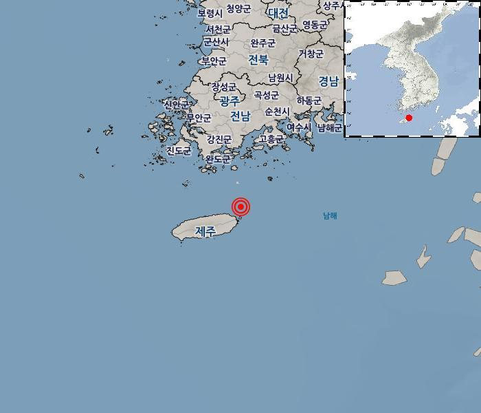 지진 발생위치 제주 제주시 동북동쪽 44km 해역