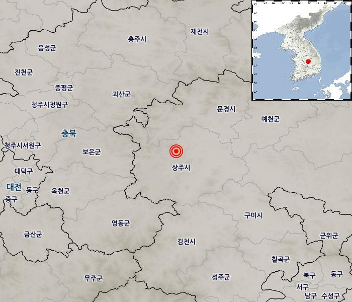 지진 발생위치 경북 상주시 북서쪽 13km 지역