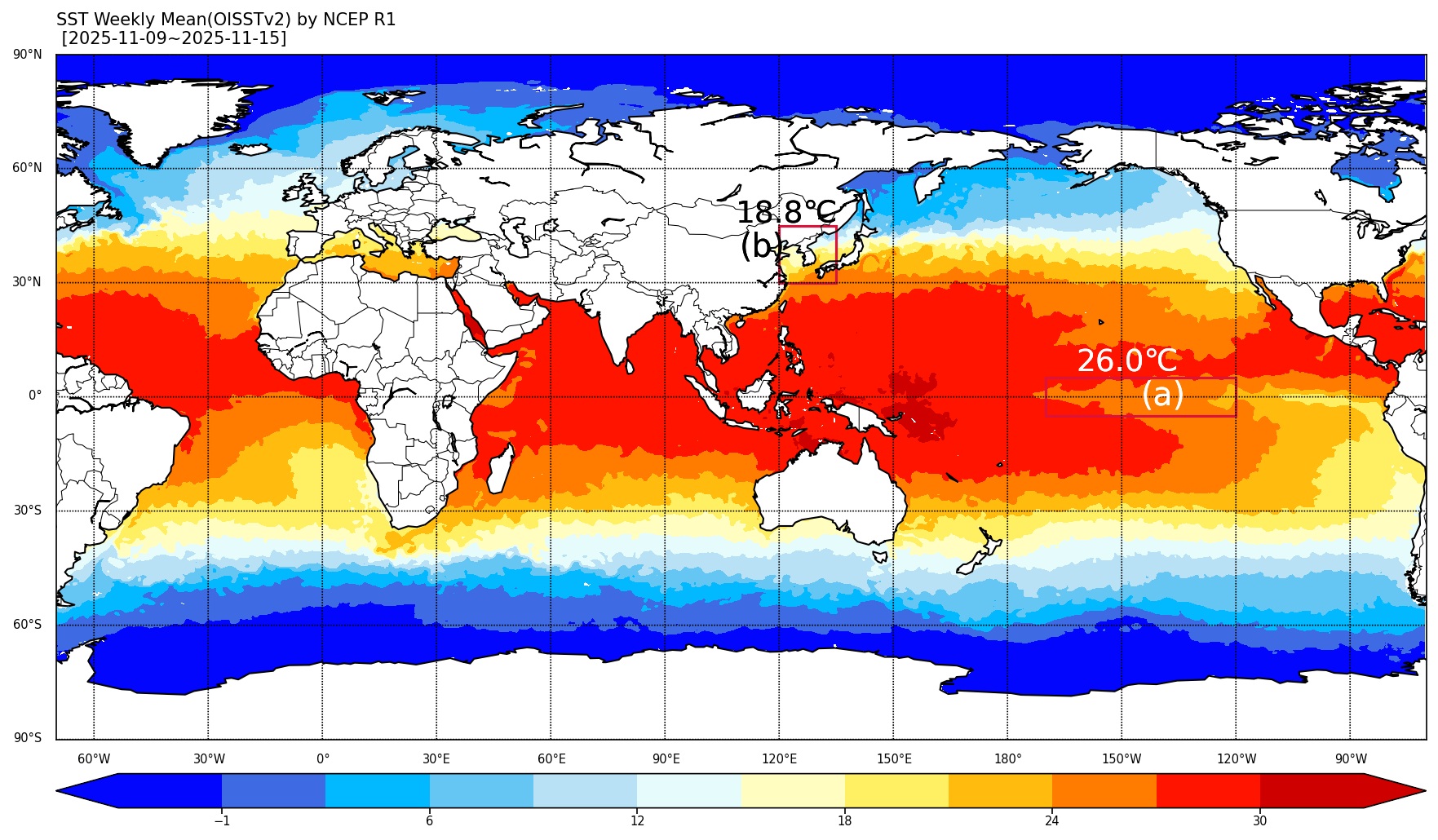 
				  최근 주간(11월9일~11월15일) 해수면온도 현황 
			